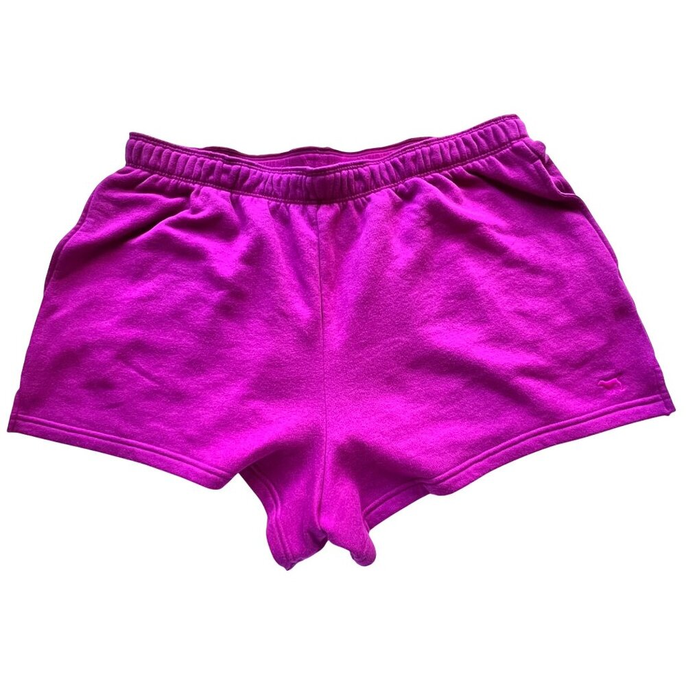 Victorias Secret Pink Fleece Purple Cotton Blend Shorts Embroidered Logo Size XL